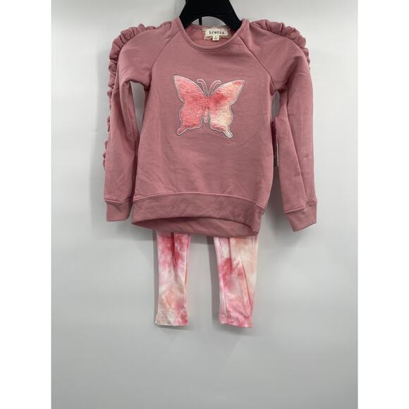 btween Girls Pink Butterfly Sweater Tie Dye Leggings Scrunchie 3 piece Sz 5 NEW - Picture 13 of 13
